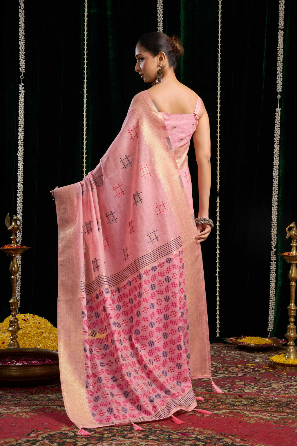 Jyoti Fashion Women's Pink Soft Spun Cotton Zari Woven Saree with Blouse - Distacart
