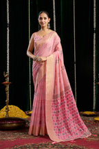 Jyoti Fashion Women's Pink Soft Spun Cotton Zari Woven Saree with Blouse - Distacart