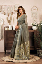 Jyoti Fashion Women's Grey Khadi Cotton Zari Woven Saree with Blouse - Distacart