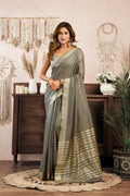 Jyoti Fashion Women's Grey Khadi Cotton Zari Woven Saree with Blouse - Distacart
