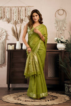 Jyoti Fashion Women's Green Khadi Cotton Zari Woven Saree with Blouse - Distacart