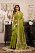 Jyoti Fashion Women's Green Khadi Cotton Zari Woven Saree with Blouse - Distacart