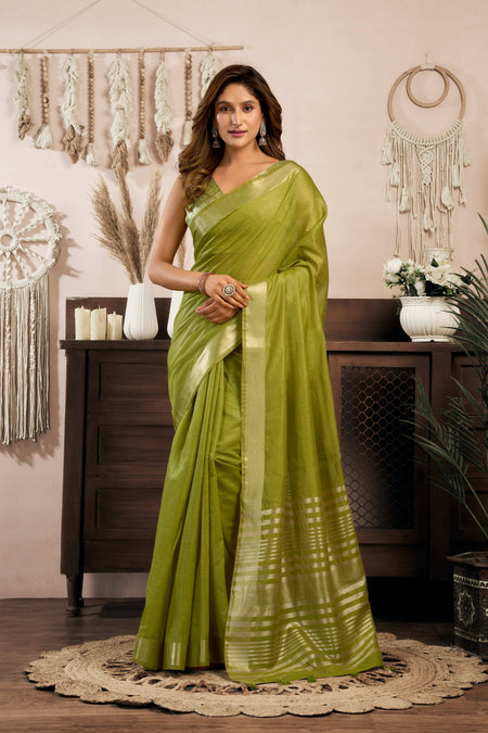 Jyoti Fashion Women's Green Khadi Cotton Zari Woven Saree with Blouse