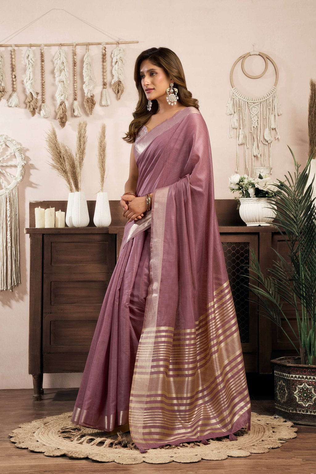 Jyoti Fashion Women's Wine Khadi Cotton Zari Woven Saree with Blouse - Distacart