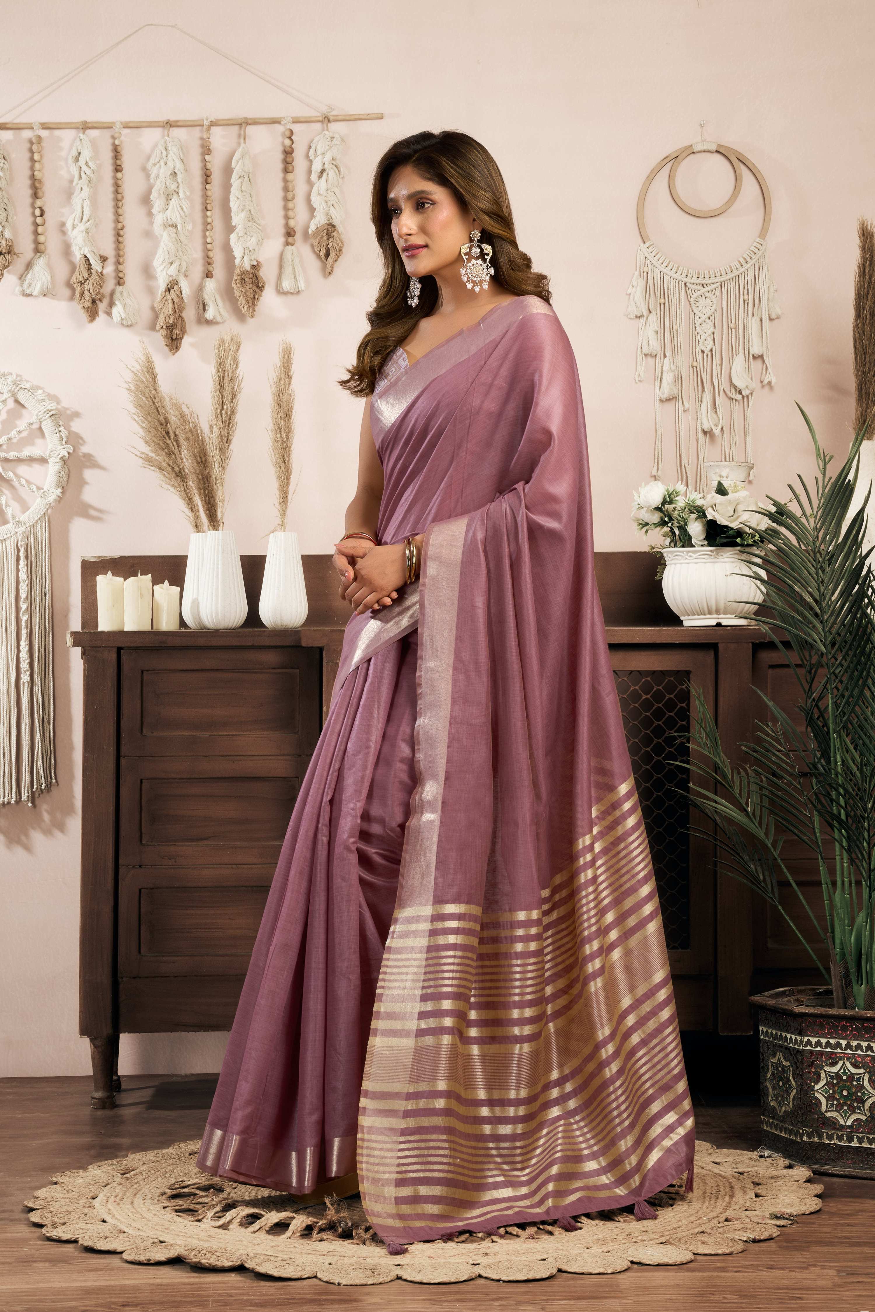 Jyoti Fashion Women's Wine Khadi Cotton Zari Woven Saree with Blouse - Distacart
