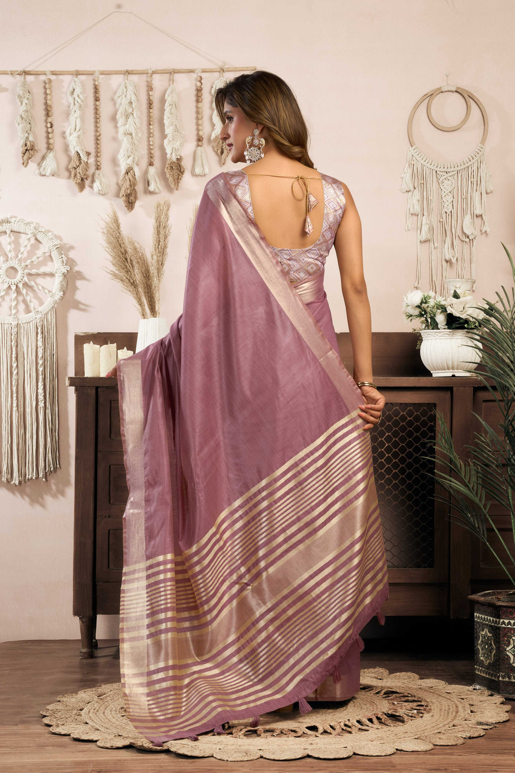 Jyoti Fashion Women's Wine Khadi Cotton Zari Woven Saree with Blouse - Distacart