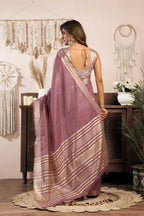 Jyoti Fashion Women's Wine Khadi Cotton Zari Woven Saree with Blouse - Distacart
