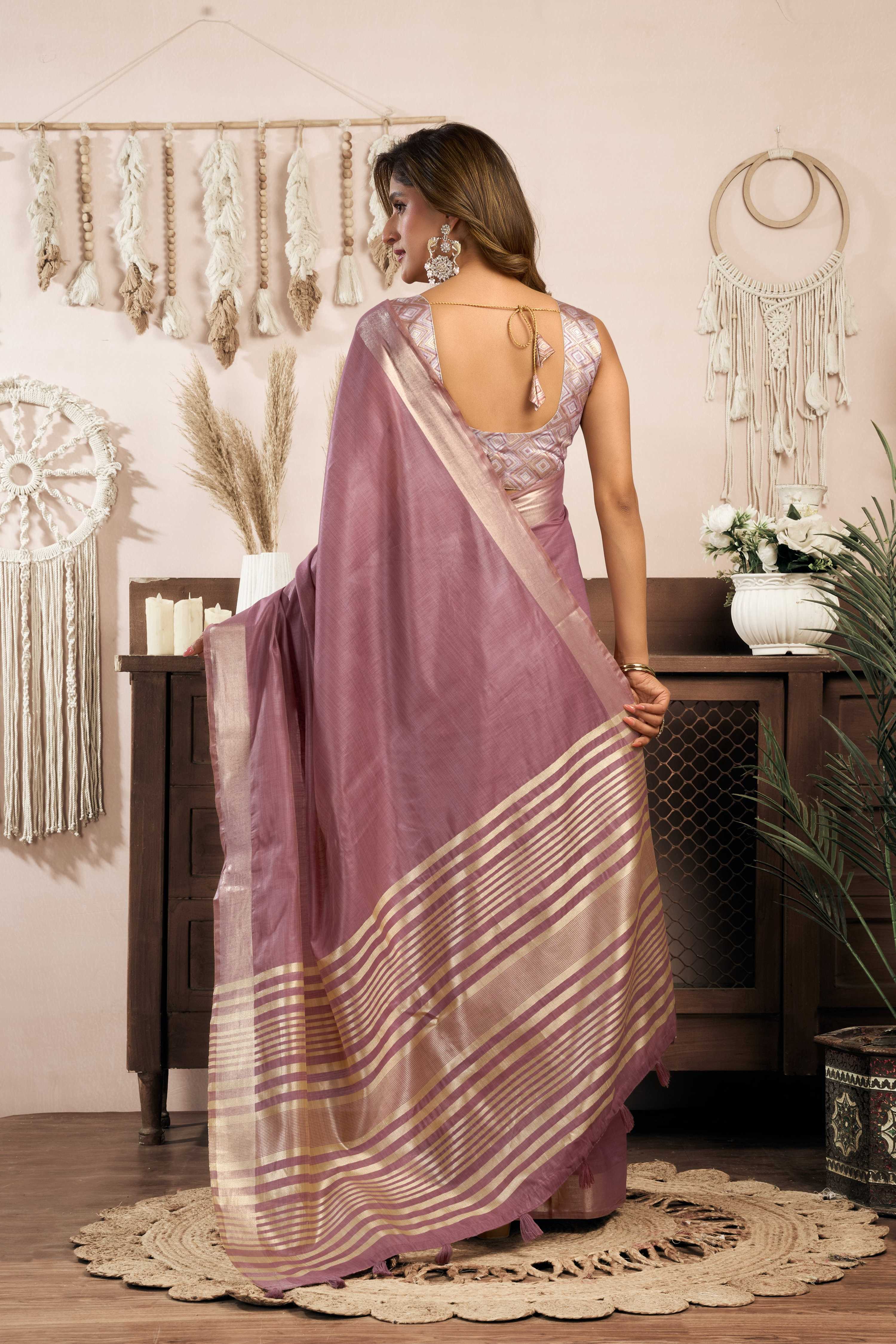 Jyoti Fashion Women's Wine Khadi Cotton Zari Woven Saree with Blouse - Distacart