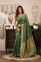 Jyoti Fashion Women's Bottle Green Khadi Cotton Zari Woven Saree with Blouse - Distacart