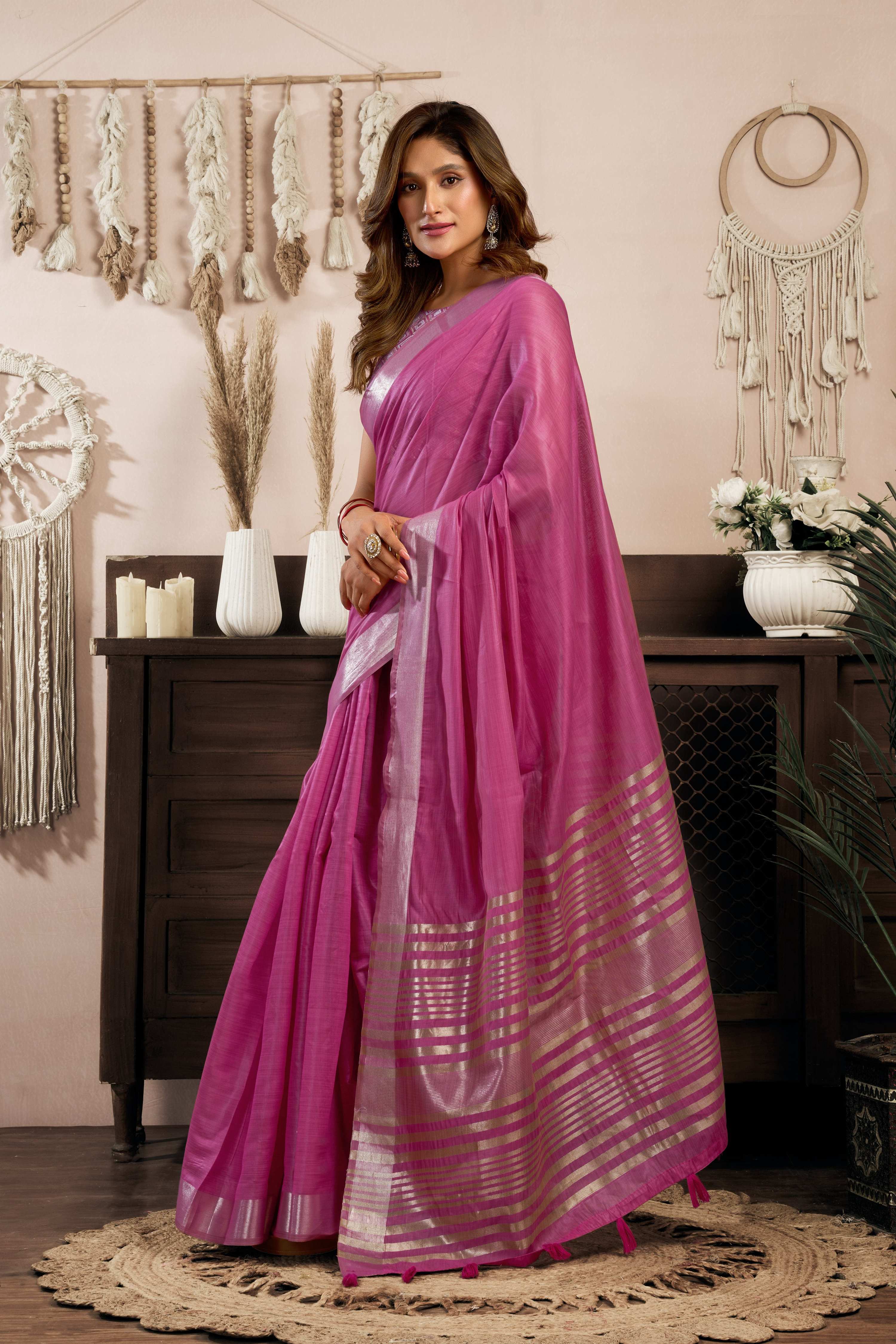 Jyoti Fashion Women's Magenta Khadi Cotton Zari Woven Saree with Blouse - Distacart