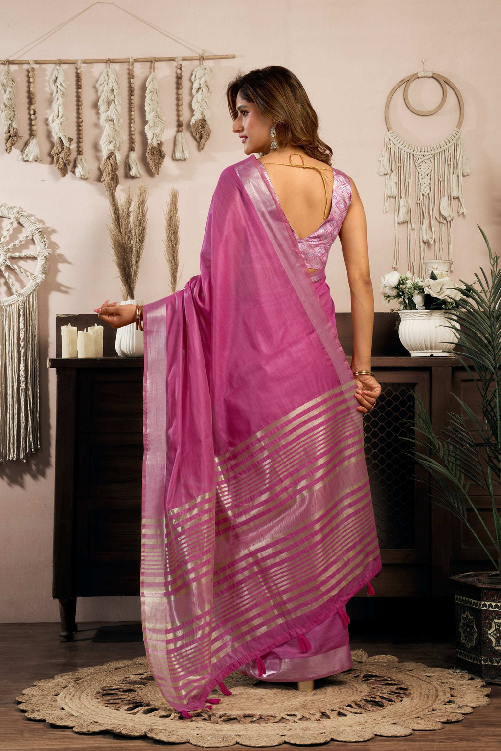Jyoti Fashion Women's Magenta Khadi Cotton Zari Woven Saree with Blouse - Distacart