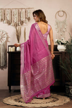 Jyoti Fashion Women's Magenta Khadi Cotton Zari Woven Saree with Blouse - Distacart