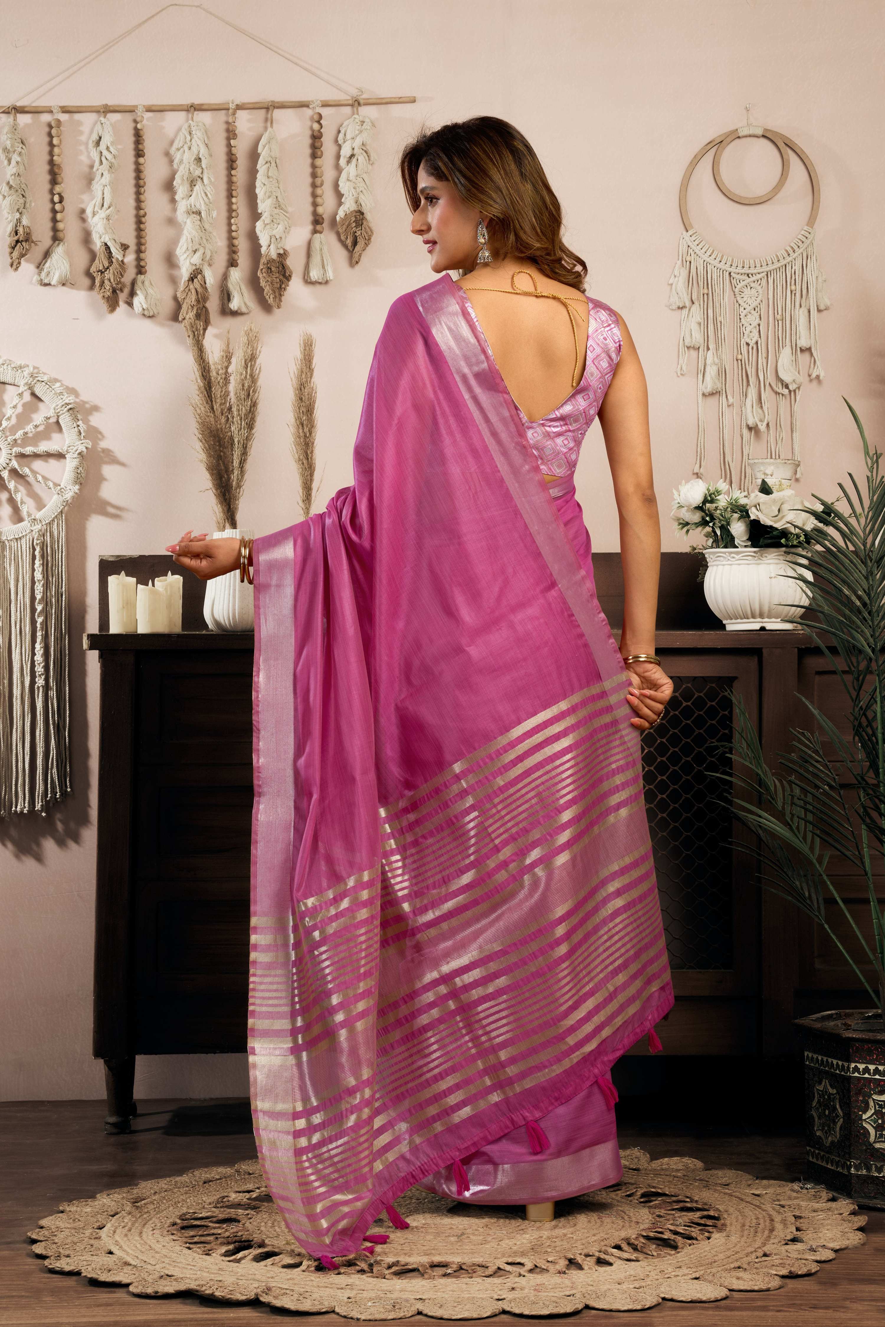 Jyoti Fashion Women's Magenta Khadi Cotton Zari Woven Saree with Blouse - Distacart