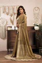 Jyoti Fashion Women's Beige Khadi Cotton Zari Woven Saree with Blouse - Distacart