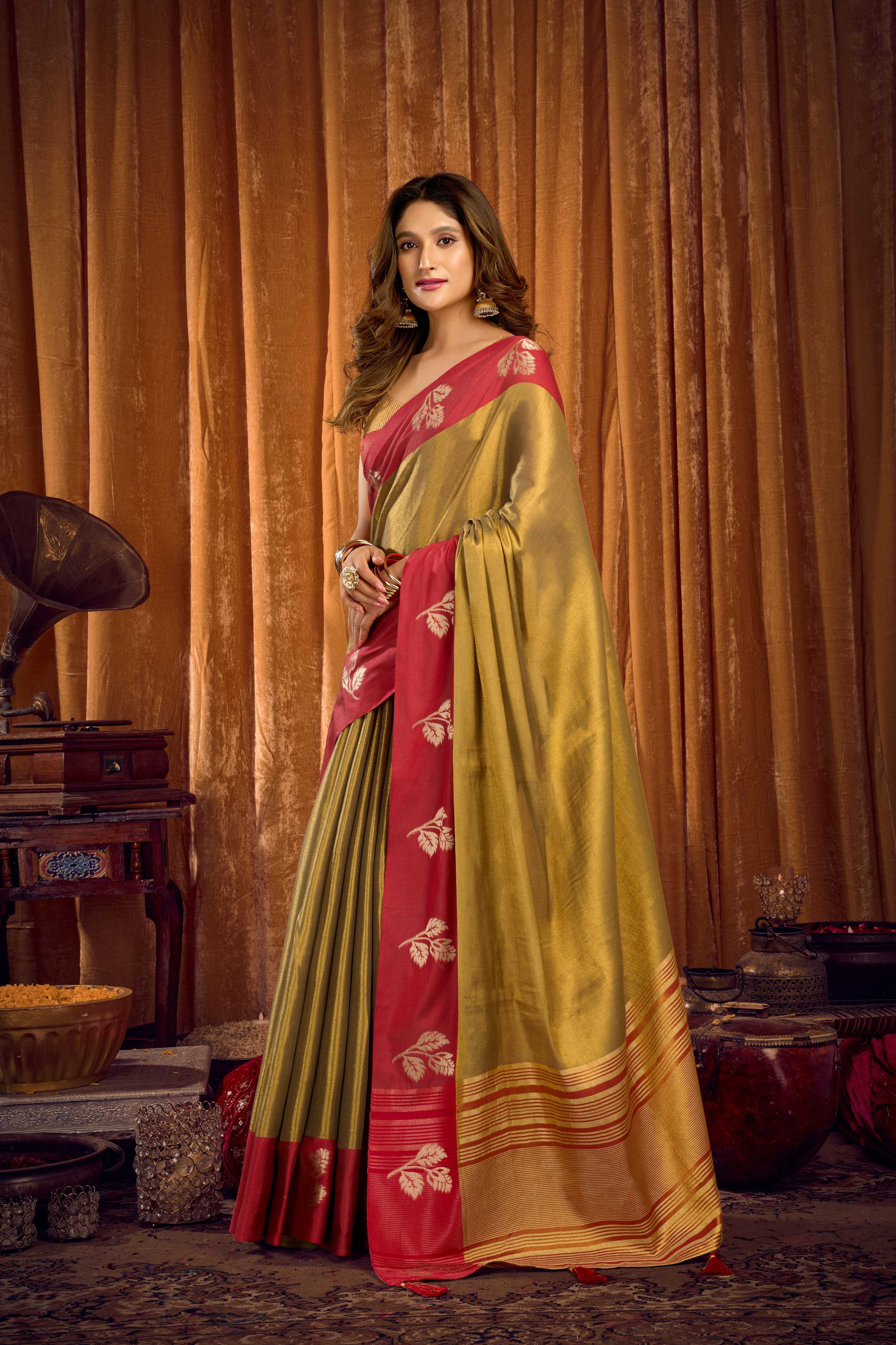 Jyoti Fashion Women's Mehendi Soft Tissue Zari Woven Saree with Blouse - Distacart