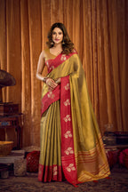 Jyoti Fashion Women's Mehendi Soft Tissue Zari Woven Saree with Blouse - Distacart