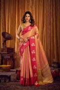 Jyoti Fashion Women's Peach Soft Tissue Zari Woven Saree with Blouse - Distacart