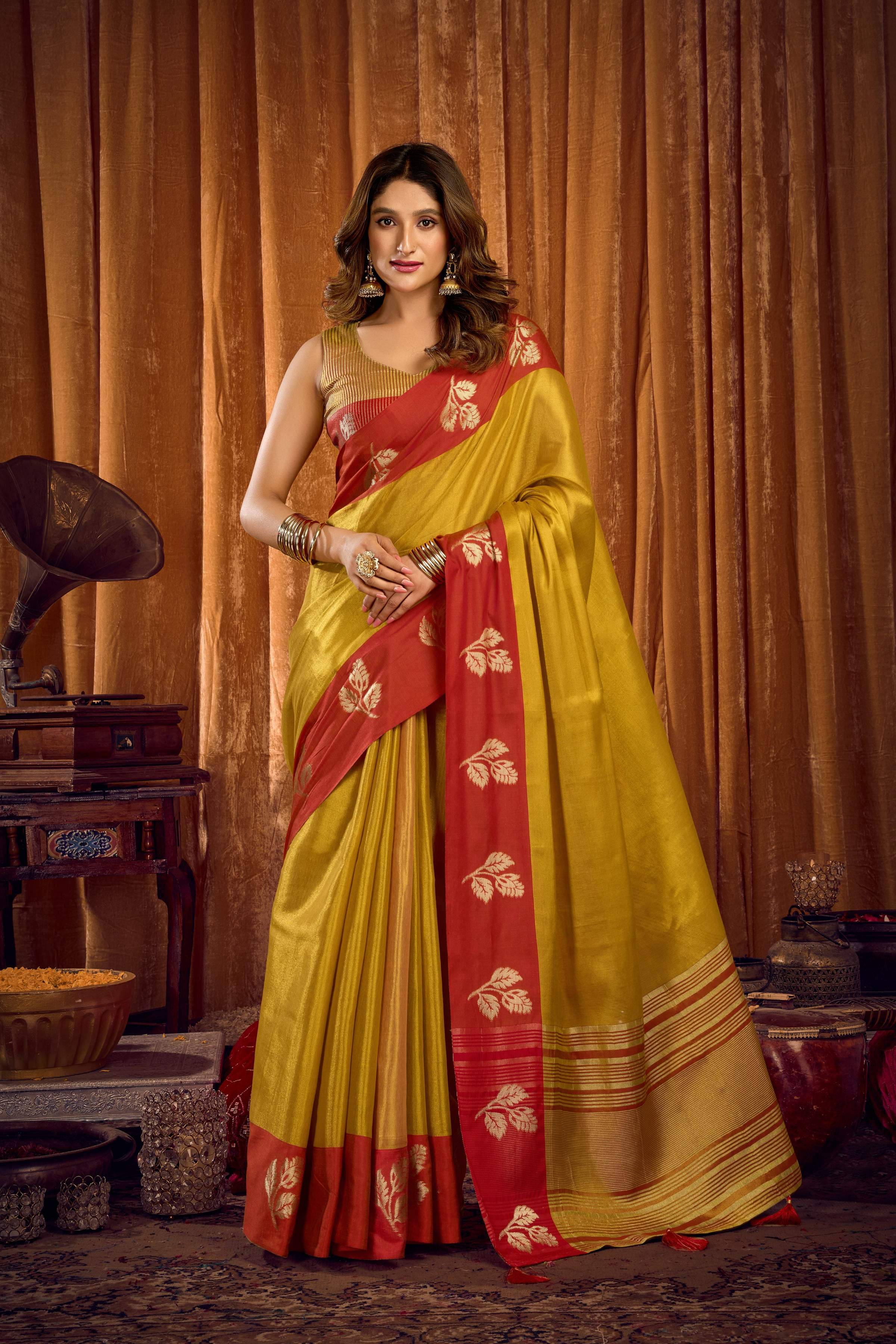 Jyoti Fashion Women's Parrot Green Soft Tissue Zari Woven Saree with Blouse - Distacart