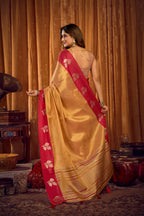 Jyoti Fashion Women's Beige Soft Tissue Zari Woven Saree with Blouse - Distacart