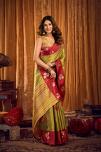 Jyoti Fashion Women's Mehendi Soft Tissue Zari Woven Saree with Blouse - Distacart
