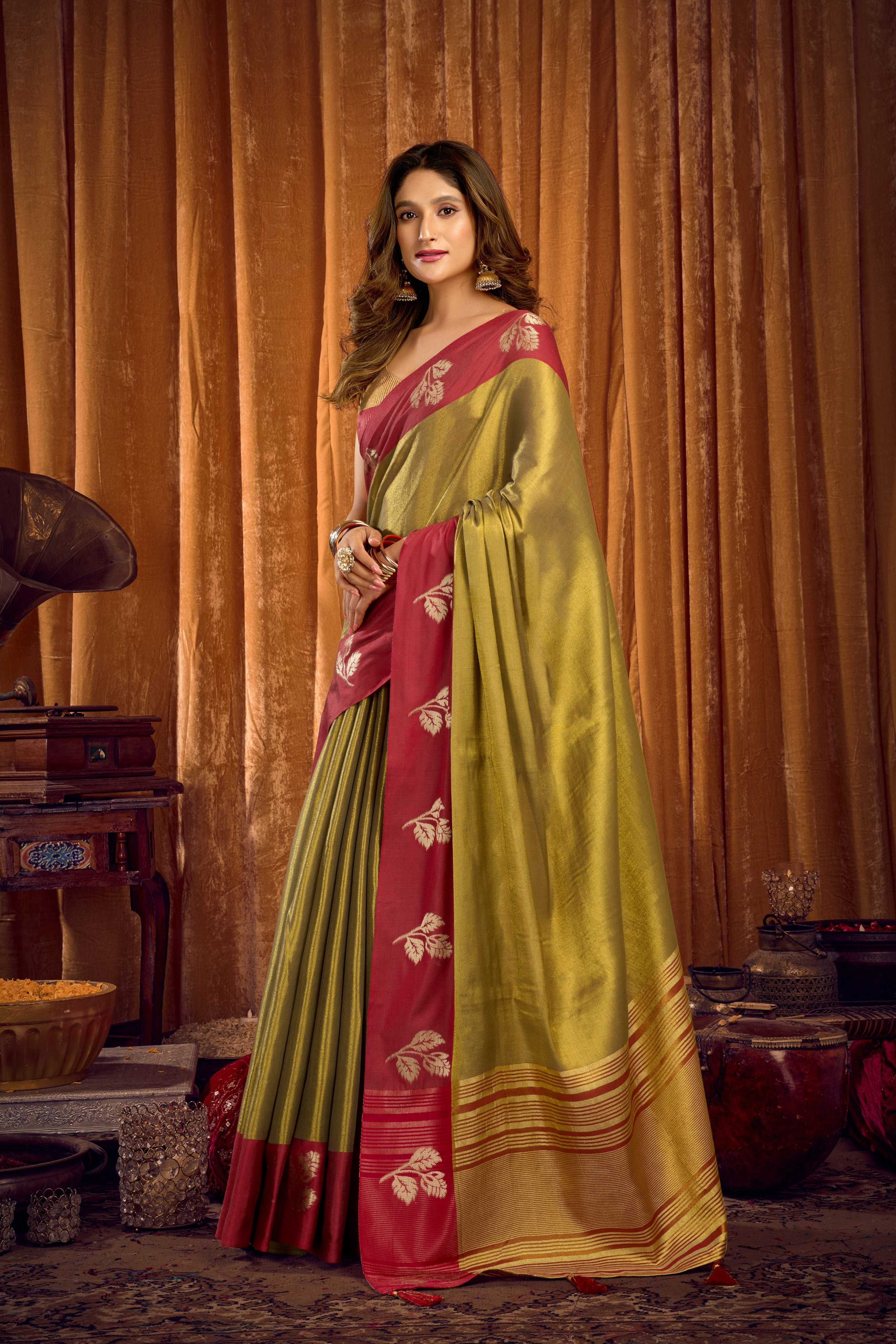 Jyoti Fashion Women's Mehendi Soft Tissue Zari Woven Saree with Blouse - Distacart