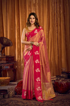 Jyoti Fashion Women's Pink Soft Tissue Zari Woven Saree with Blouse - Distacart