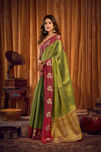 Jyoti Fashion Women's Green Soft Tissue Zari Woven Saree with Blouse - Distacart