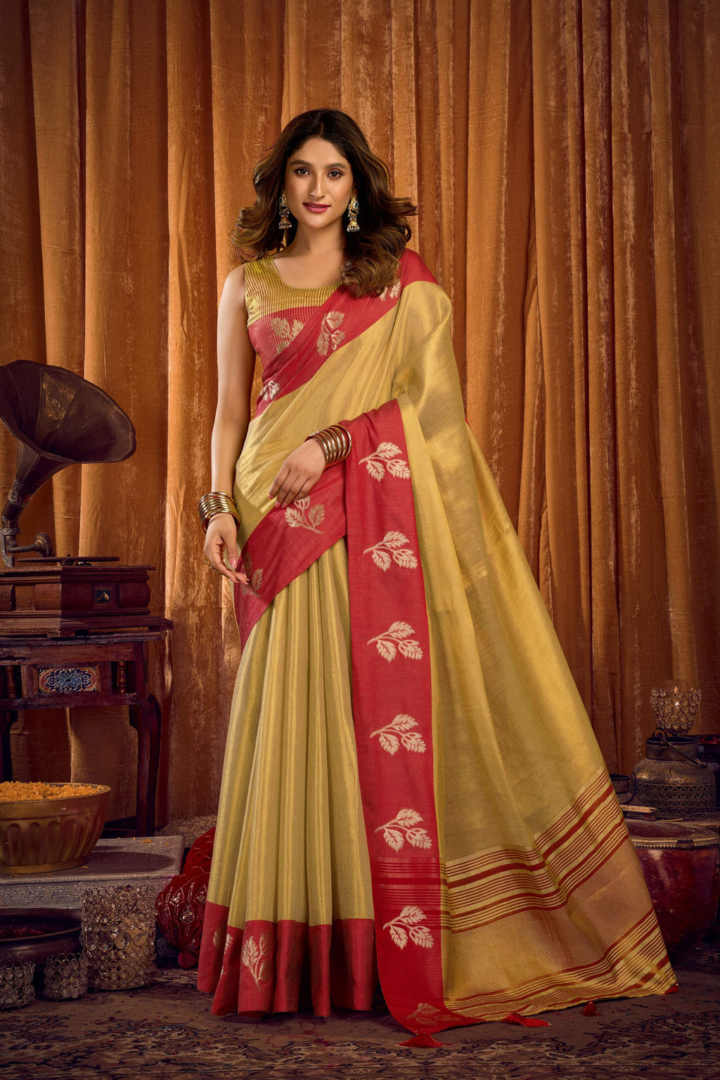 Jyoti Fashion Women's Pista Green Soft Tissue Zari Woven Saree with Blouse - Distacart