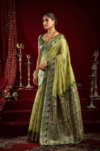 Jyoti Fashion Women's Pista Green Modal Banarasi Zari Woven Saree with Blouse - Distacart