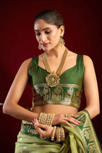 Jyoti Fashion Women's Pista Green Modal Banarasi Zari Woven Saree with Blouse - Distacart