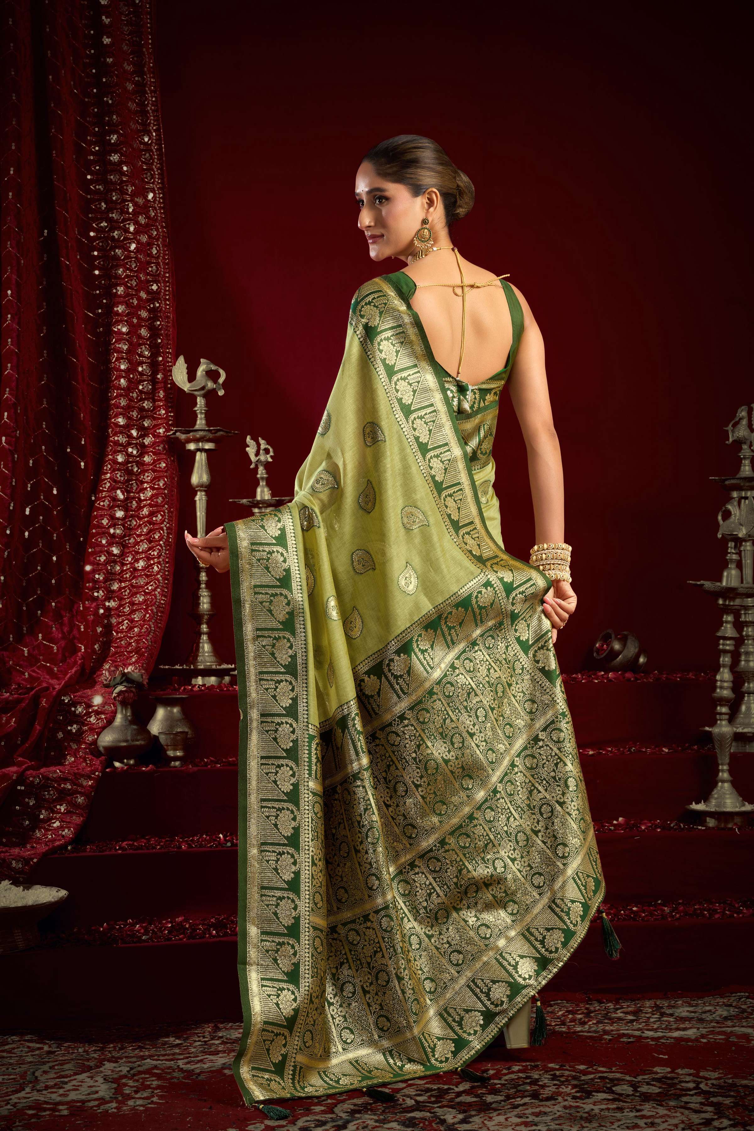 Jyoti Fashion Women's Pista Green Modal Banarasi Zari Woven Saree with Blouse - Distacart
