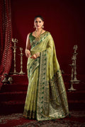 Jyoti Fashion Women's Pista Green Modal Banarasi Zari Woven Saree with Blouse - Distacart