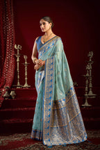 Jyoti Fashion Women's Sky Blue Modal Banarasi Zari Woven Saree with Blouse - Distacart