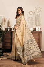 Jyoti Fashion Women's Cream Modal Art Silk Warli Work Saree with Blouse - Distacart