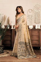 Jyoti Fashion Women's Cream Modal Art Silk Warli Work Saree with Blouse - Distacart