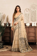 Jyoti Fashion Women's Cream Modal Art Silk Warli Work Saree with Blouse - Distacart