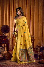Jyoti Fashion Women's Yellow Khadi Cotton Mina Work Saree with Blouse - Distacart