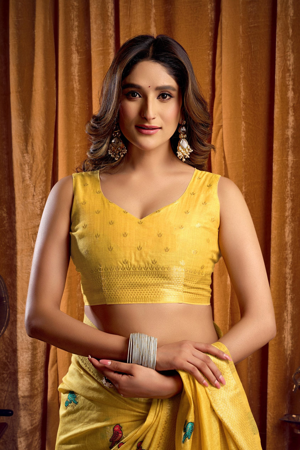 Jyoti Fashion Women's Yellow Khadi Cotton Mina Work Saree with Blouse - Distacart