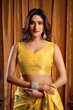 Jyoti Fashion Women's Yellow Khadi Cotton Mina Work Saree with Blouse - Distacart