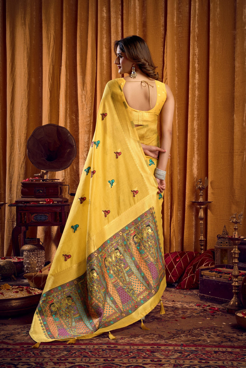 Jyoti Fashion Women's Yellow Khadi Cotton Mina Work Saree with Blouse - Distacart