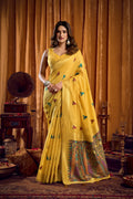 Jyoti Fashion Women's Yellow Khadi Cotton Mina Work Saree with Blouse - Distacart