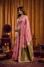 Jyoti Fashion Women's Pink Khadi Cotton Mina Work Saree with Blouse - Distacart