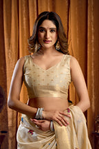 Jyoti Fashion Women's Cream Khadi Cotton Mina Work Saree with Blouse - Distacart