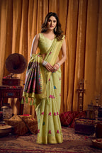 Jyoti Fashion Women's Green Khadi Cotton Mina Work Saree with Blouse - Distacart