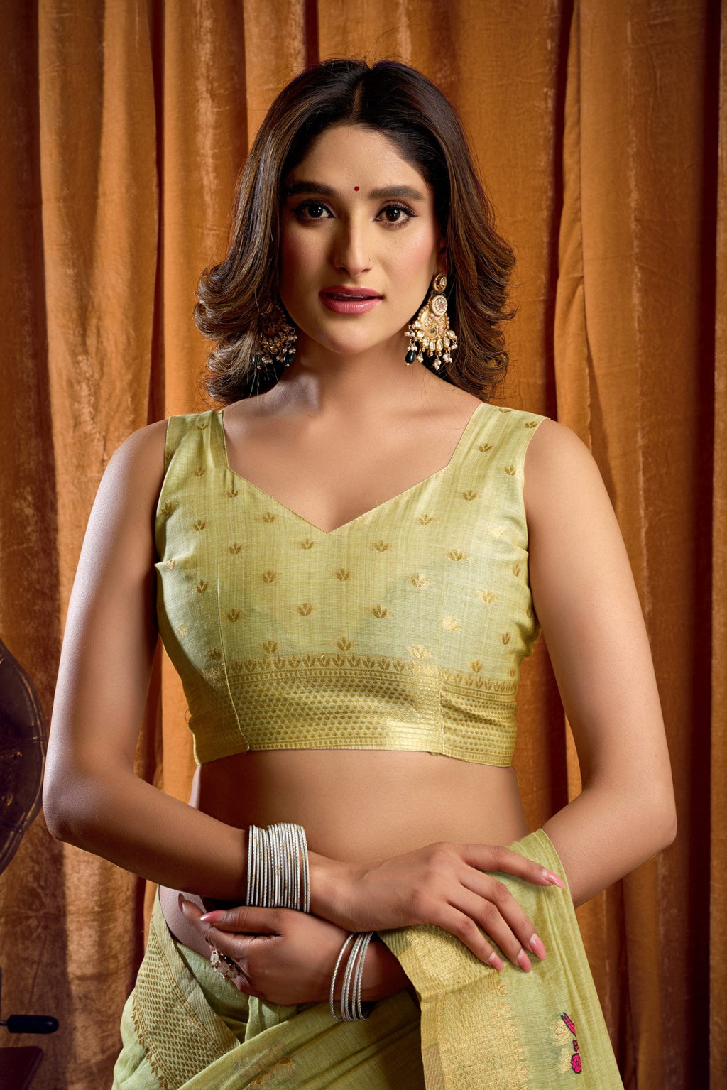 Jyoti Fashion Women's Green Khadi Cotton Mina Work Saree with Blouse - Distacart