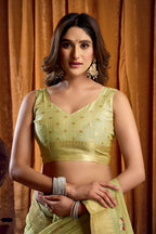 Jyoti Fashion Women's Green Khadi Cotton Mina Work Saree with Blouse - Distacart