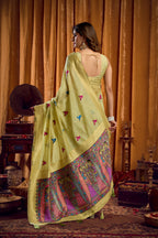 Jyoti Fashion Women's Green Khadi Cotton Mina Work Saree with Blouse - Distacart