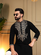Jyoti Fashion Men's Black Armani Lachka Sequins Embroidered Kurta with Pajama