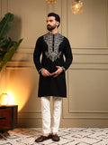 Jyoti Fashion Men's Black Armani Lachka Sequins Embroidered Kurta with Pajama