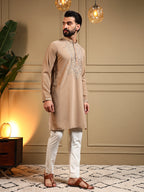 Jyoti Fashion Men's Beige Armani Lachka Sequins Embroidered Kurta with Pajama